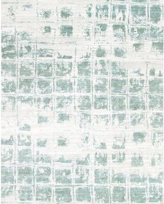 Pasargad Home Modern Hand-Knotted Ivory/Aqua Area Rug - 9' 1'' X 12' 3''