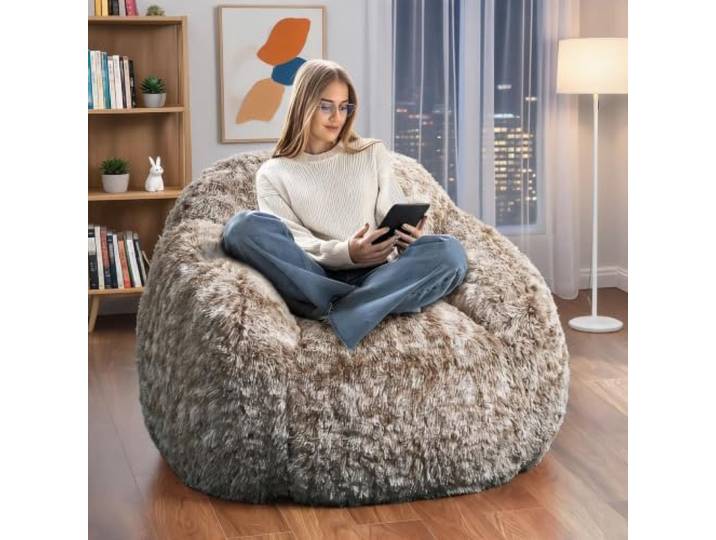 Plüsch-Bohnensack, Erwachsene, Weicher Lounge-Sessel Memory-Schaum Sitzsack mit abnehmbarem Plüsch-Mikrofaserbezug – Waschbar & Bequem