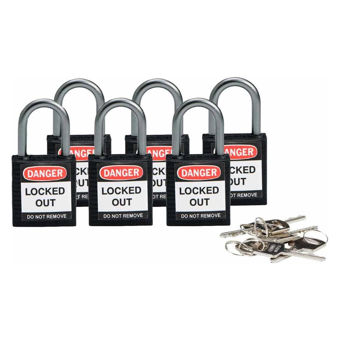 Brady kompaktes Sicherheitsschloss Nylon, Schwarz, 25mm Bügelhöhe, 4,7mm Aluminium-Schliessbügel (K (814115)