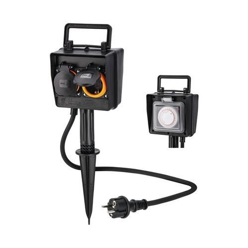 hama 2-fach Gartensteckdose 2,0 m schwarz
