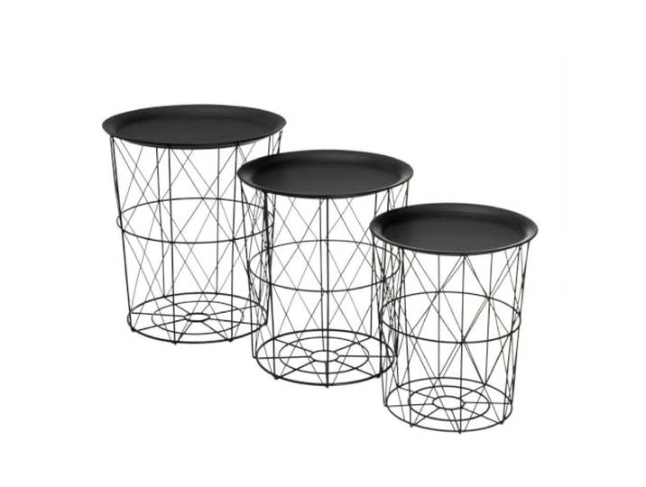 Set mit 3 runden Beistelltischen aus Metall in Schwarz