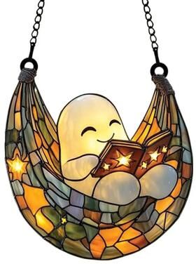 Inspire Select Ghost Bathtub Halloween Suncatcher Cute Spooky Acrylic Window Hanging Ornament Reading Book Design d