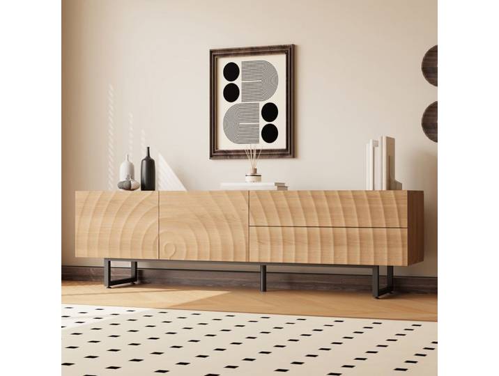 Meuble TV 180 cm effet bois naturel à façade ondulée