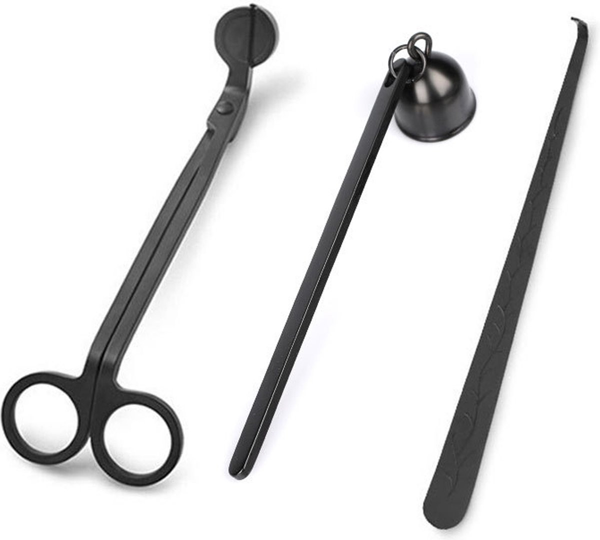 3-in-1 Kaarsendover Set - RVS Kaars Waxinelichtjes Accessoires - Zwart