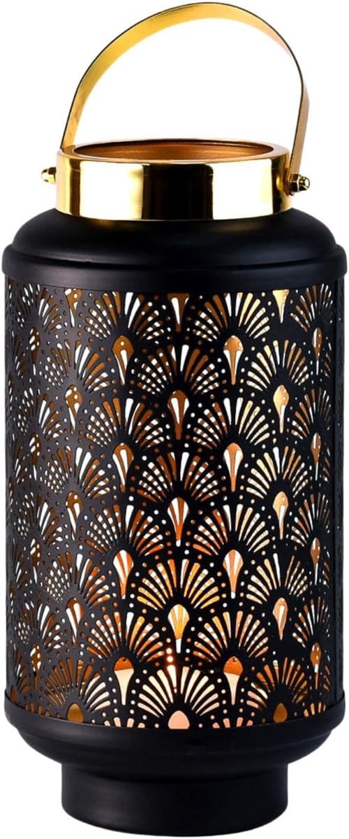 Oosterse Lantaarn Windlicht Decoratie Zwart Goud Hoogte: 30 cm