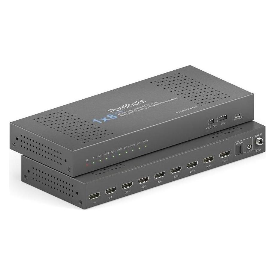 Purelink PureTools - 1x8 HDMI2.1 Splitter - 48Gbps - 8K (60Hz 4:2:0) 12 bit, Audio De-Embedding und Signal M (PT-SP-HD18-48G)