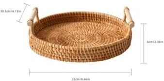 Uplift Picks Handmade Rattan Serving Tray With Handles Round Woven Boho Kitchen Decor 22 Cm
