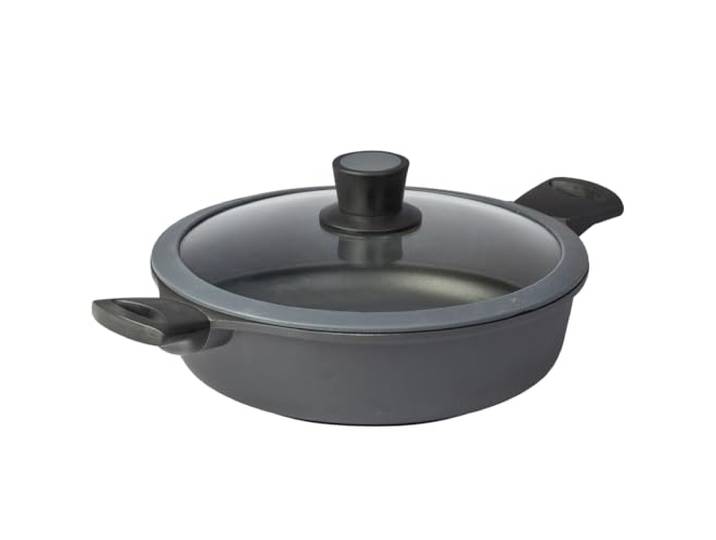 SKK große Aluguss Kasserolle Ø 28 cm - induktionsgeeignet - hoher Antihaft beschichteter Bratentopf mit Glasdeckel - Made in Germany