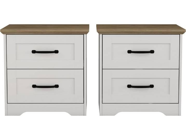 OTTO home Nachtkommode Emmilia Nachttisch Set im Landhaus Design (2 St., Schlafzimmer Kommoden Nachschrank im 2er Set), 2 Schubladen je Nachttisch - viel Stauraum im Schlafzimmer