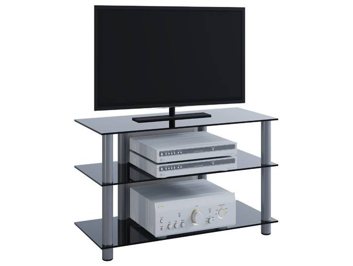 Wohnzimmertisch VCM TV Möbel Sideboard Fernseh Rack Alu Glas Sindas , schwarz (schwarzglas), B:59cm T:48cm, Regale, TVRack