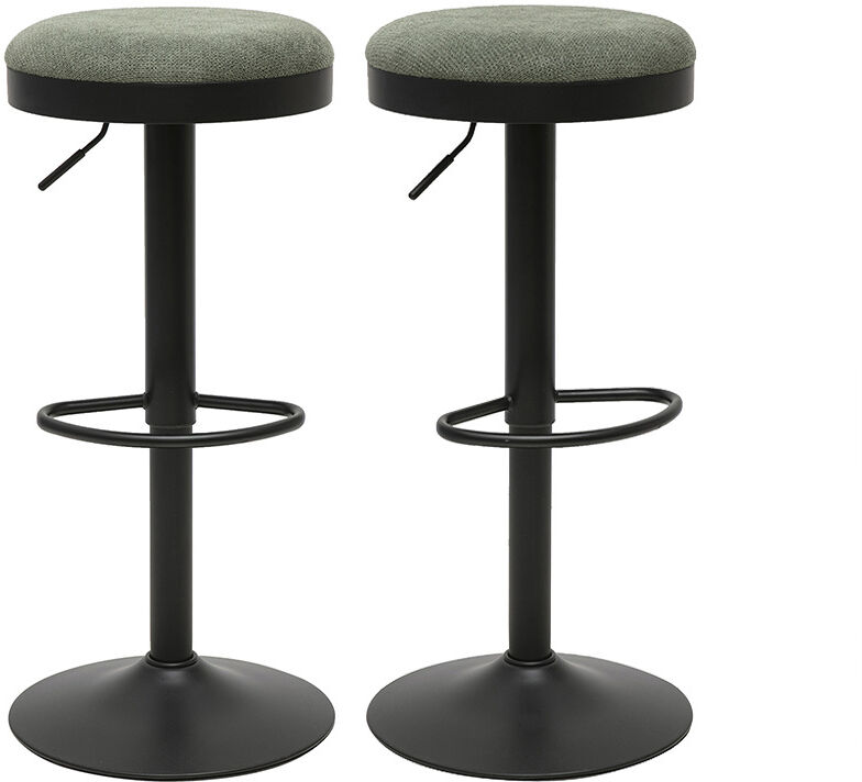 Miliboo Verstellbare Barhocker aus grün-khaki Chenillegewebe und Metall (Set aus 2) THOR