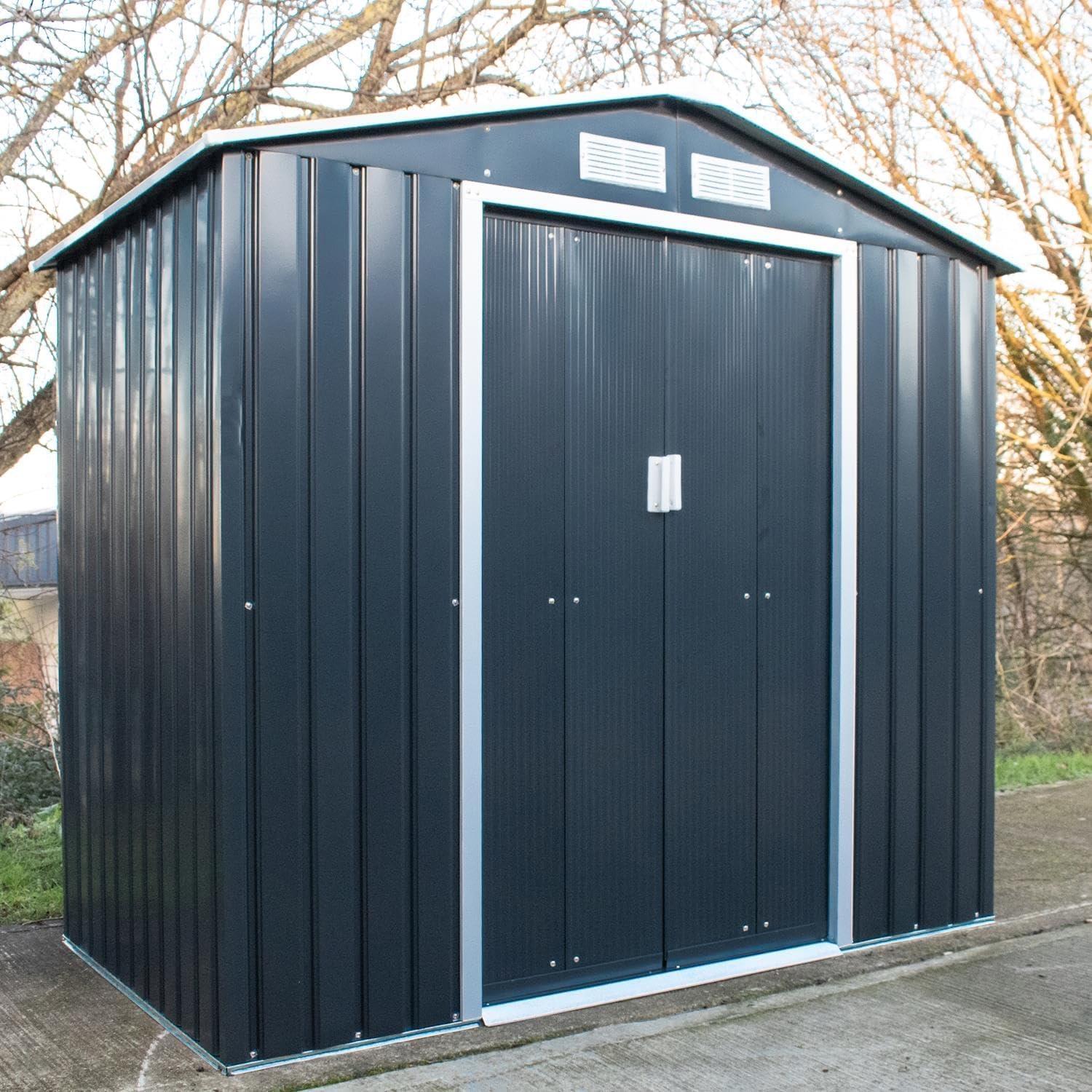 BPS Deluxe Outdoor Apex Stahl-Gartenschuppen | Einfache Montage | Pulverbeschichtung | Vierfache Luftauslässe | Hellgrün | 213 x 183 cm