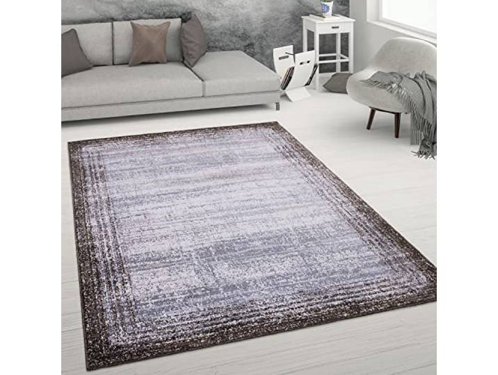 Paco Home Teppich Wohnzimmer Kurzflor Abstrakter Used-Look Vintage Stil Modern, Grösse:120x160 cm, Farbe:Braun