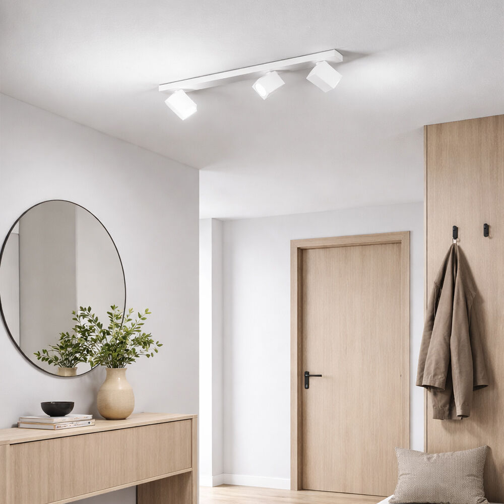 Oddy Bianco Plafoniera Binario 3 Faretti Quadrati Gu10 Design Moderno