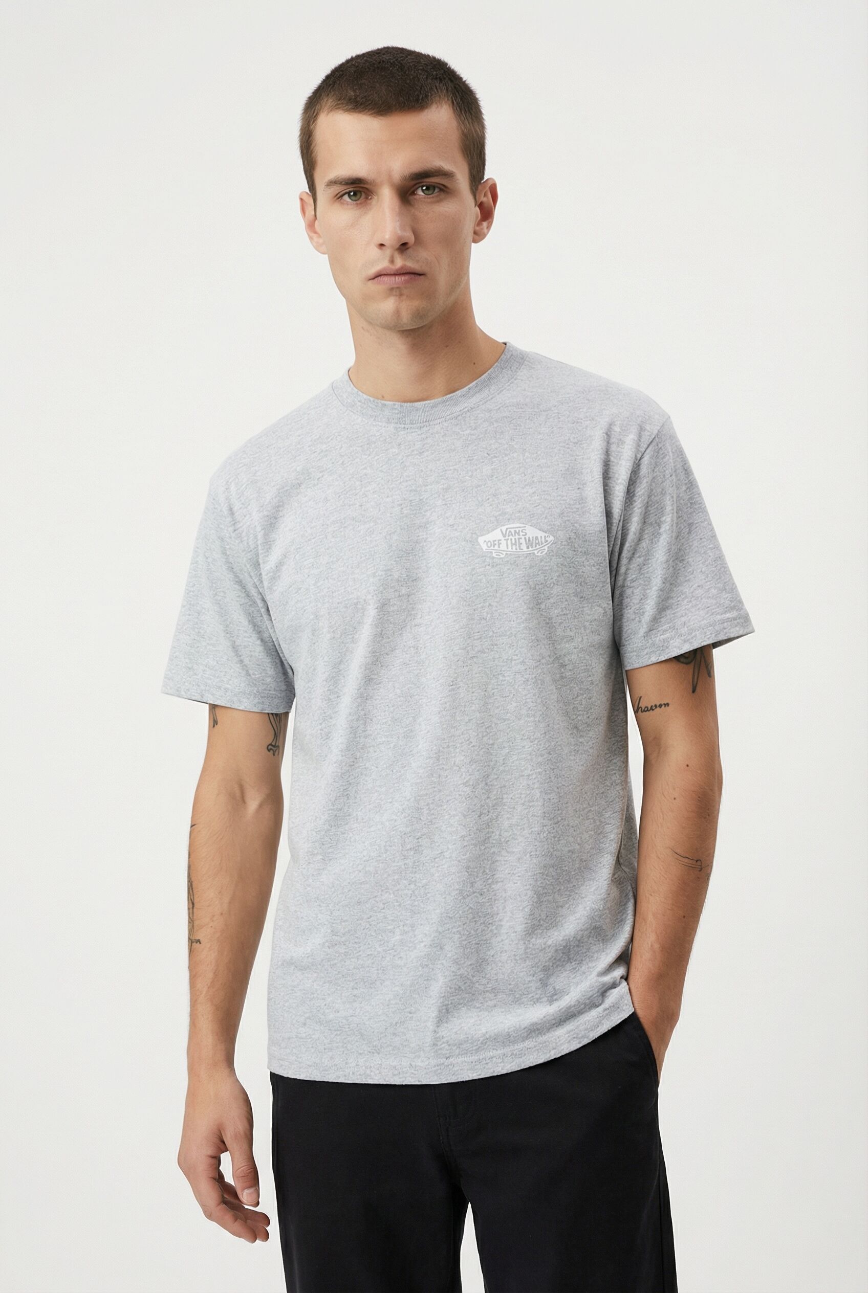 T-Shirt VANS "Double Standard SS Tee", Herren, Gr. M, grau (athletic hea), Obermaterial: 90% Baumwolle, 10% Polyester, normal, Rundhals, Shirts T-Shirt, für Erwachsene, mit Rundhalsausschnitt, Kurzarmdesign, ohne Verschluss athletic hea M