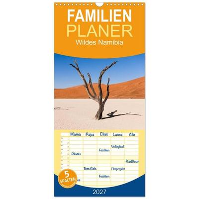 Familienplaner 2027 - Wildes Namibia mit 5 Spalten (Wandkalender, 21 x 45 cm) CALVENDO