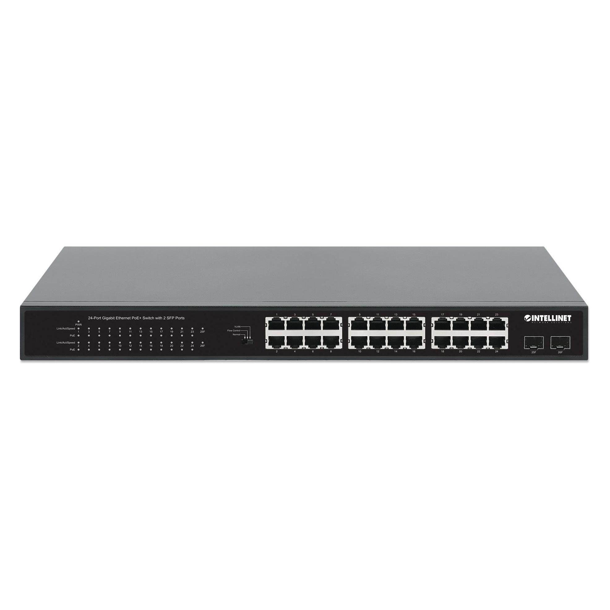 Intellinet 24-Port Gigabit Ethernet PoE+ Switch mit 2 SFP-Ports (24 Ports) (561891)