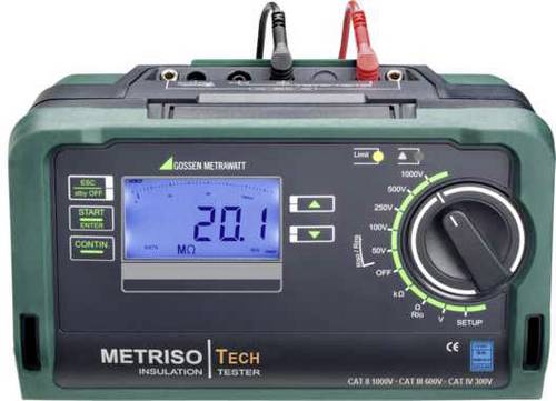Gossen Metrawatt METRISO TECH Isolationsmessgerät kalibriert (DAkkS-akkreditiertes Labor) 50 V, 100 V, 250 V, 500 V, 1000V 199 GΩ