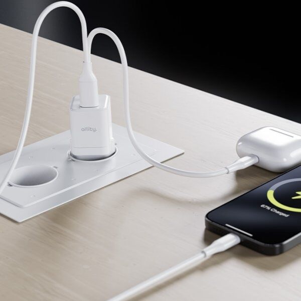 Allity Oplader, 1x Usb-C, 1x Usb-A, 20w - Hvid