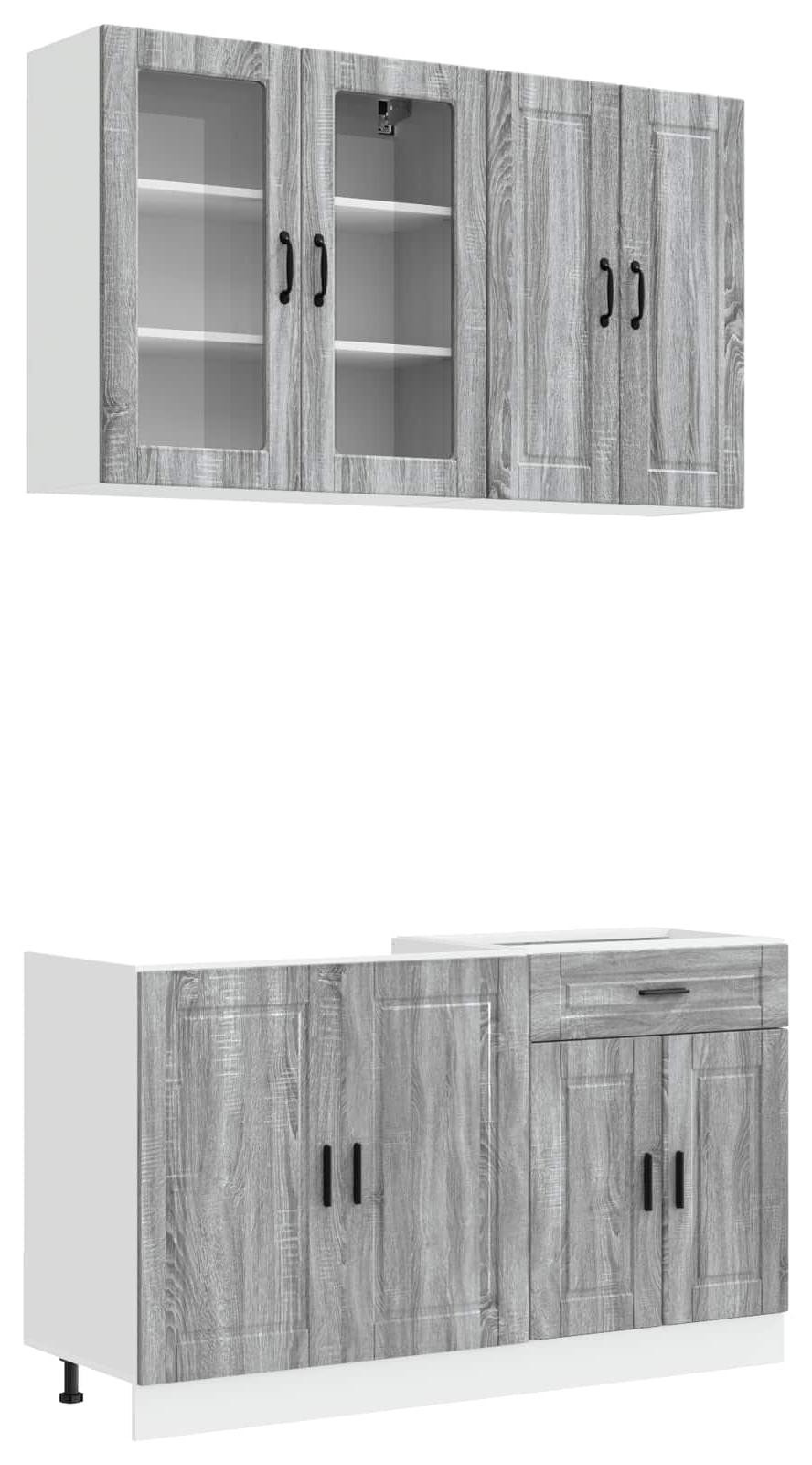 vidaXL Keukenelement PORTO Base Unit, 4 stuks, Grijs Sonoma, Houtfineer