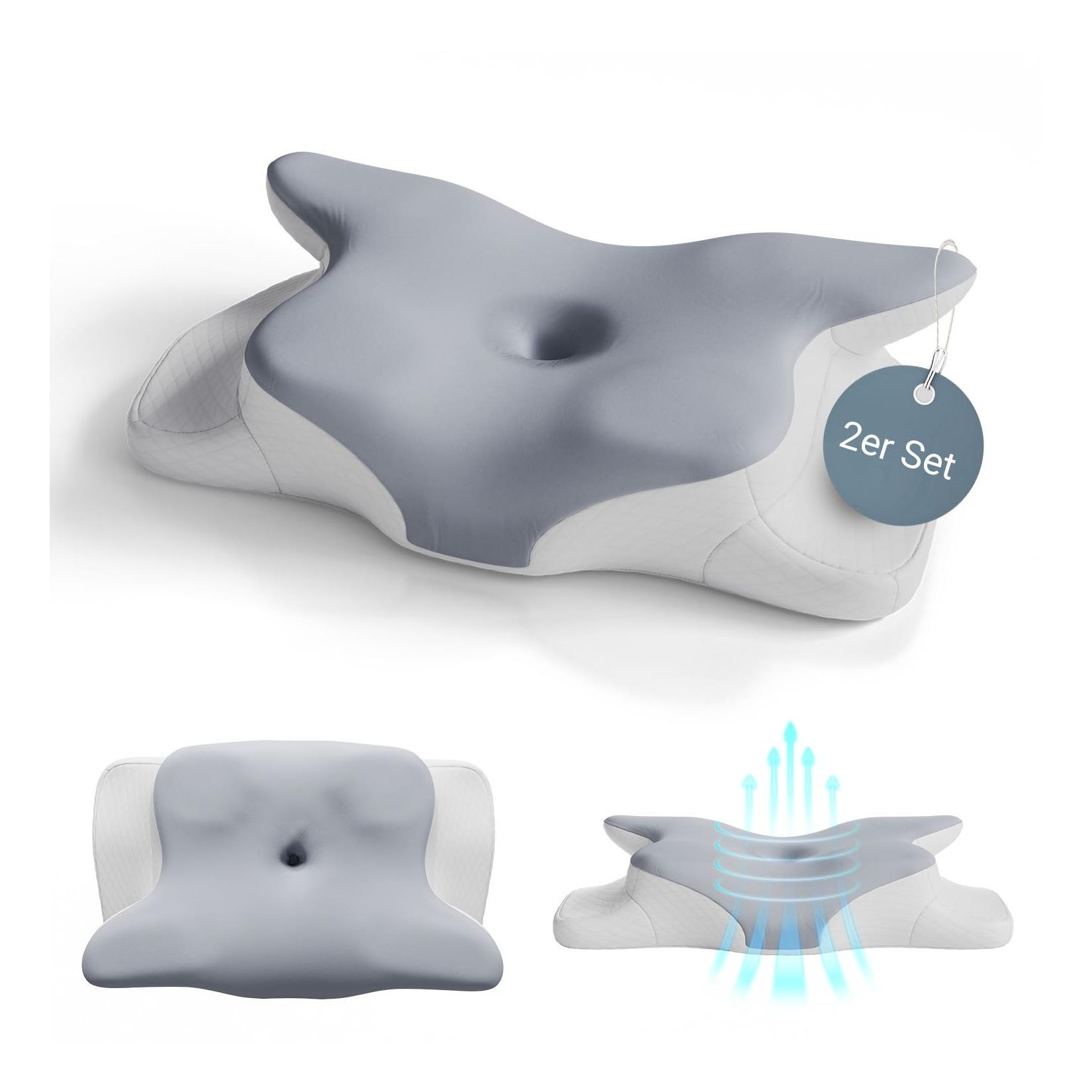 Juskys Nackenkissen 2er Set - Ergonomisch & Memory-Foam, Anpassungsfähig, Atmungsaktiv - weiß / grau