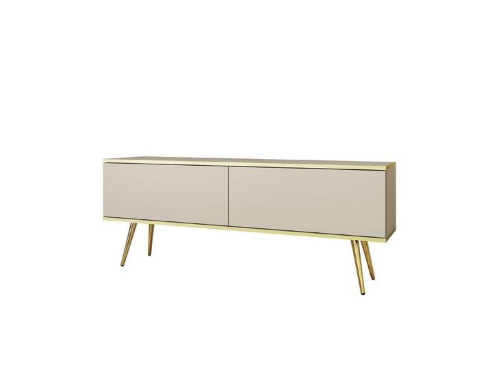 MOEBLO TV-Board DAYN NEW (Lowboard Fernsehtisch TV Bank TV Tisch Fernseher Tisch TV Möbel, goldene/schwarze Metallbeine), 135/175x30x32