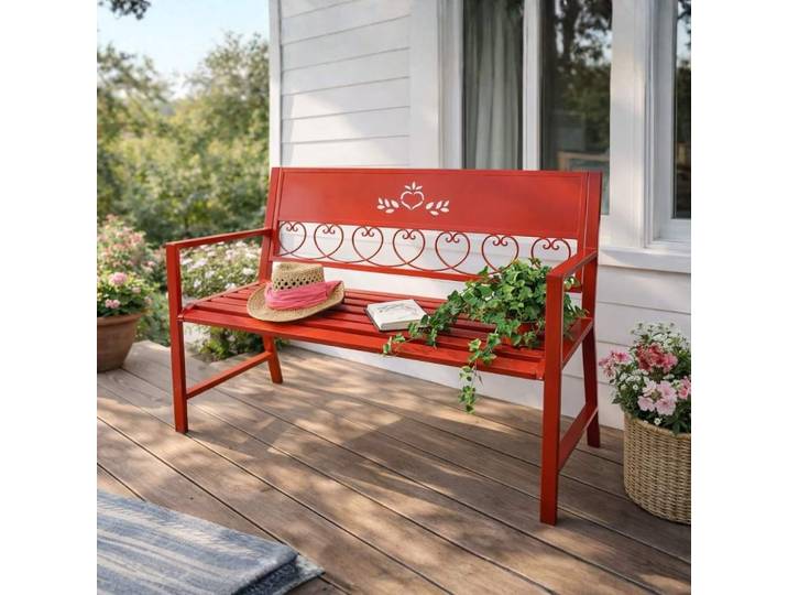 DanDiBo Gartenbank Metall Wetterfest Rot 120 cm 2 Sitzer Sitzbank Passion 121495 Eisen Blumenbank Garten