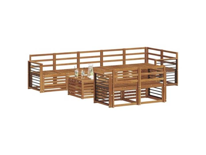 KTHLBRH 9-teiliges Sofaset aus natürlichem Akazienholz Modulares konfigurierbares Lattenrost-Design, einfache Wartung, Verwendung im Außenbereich