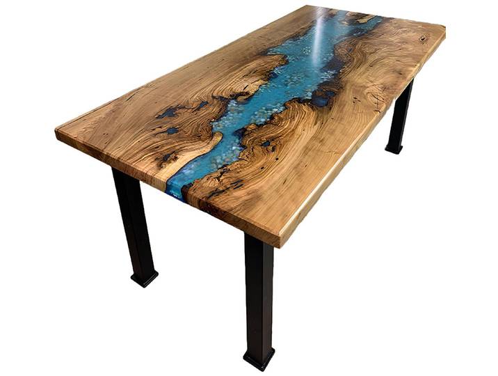Xlmoebel Couchtisch Echtholz-Couchtisch mit Flusseffekt und Epoxidharz-Oberfläche (1-St., Couchtisch), Hergestellt in Europa