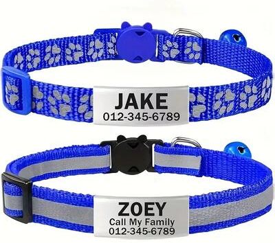 Inspire Essentials SafeGlow Personalized Reflective Cat Collar Set blue