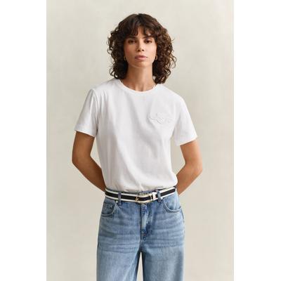 T-Shirt GANT "REG TONAL SHIELD SS T-SHIRT", Damen, Gr. XXL, weiß, Single Jersey, Obermaterial: 100% Baumwolle, regular fit, Rundhals, Shirts T-Shirt, Rundhals, Ton in Ton Stickerei