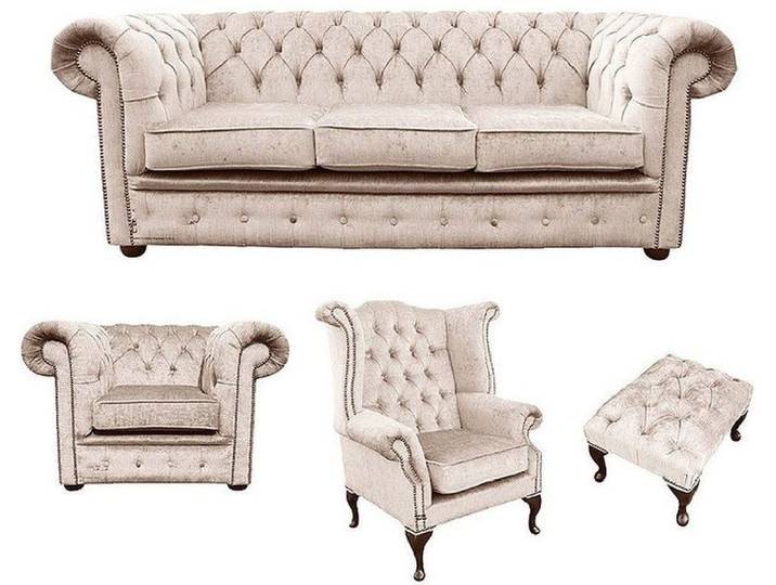 JVmoebel Chesterfield-Sofa Beige Chesterfield Sofagarnitur aus Holz mit edlen Knöpfen, Set, Made in Europa