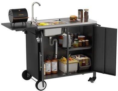 toswini Outdoor Grill Table with Sink & Rolling Cart for Backyard Cooking