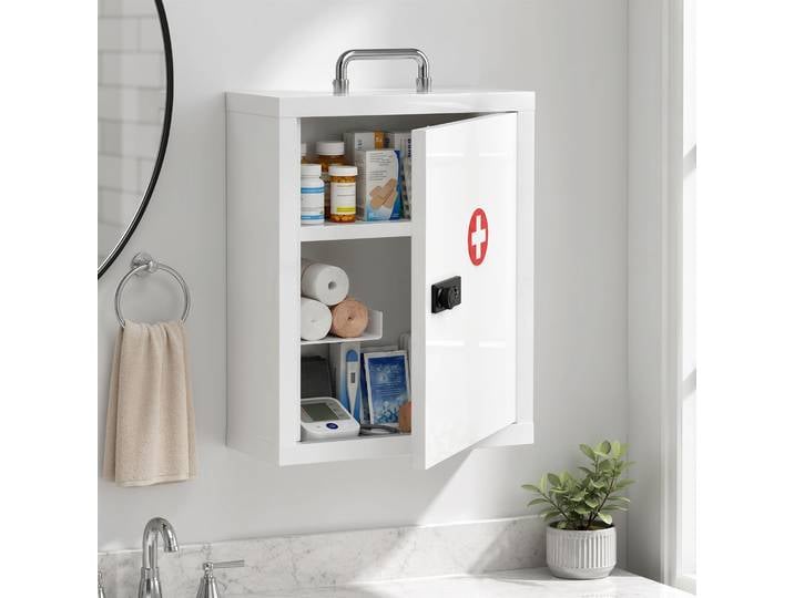 HOMCOM Armoire Médicaments Murale Acier 3 Niveaux Serrure Blanc
