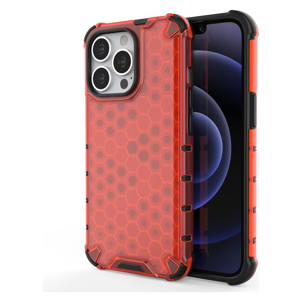 Hurtel Honeycomb Handyhülle Schutzhülle mit TPU Rahmen für iPhone 13 Pro rot (Apple iPhone 13 Pro) (1404978613)