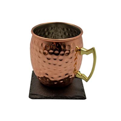 Airbrush-City Moscow Mule Becher Kupferbecher gehämmert Cocktail Tasse mit Hammerschlag & Schiefer Untersetzer 10x10cm Glasuntersetzer