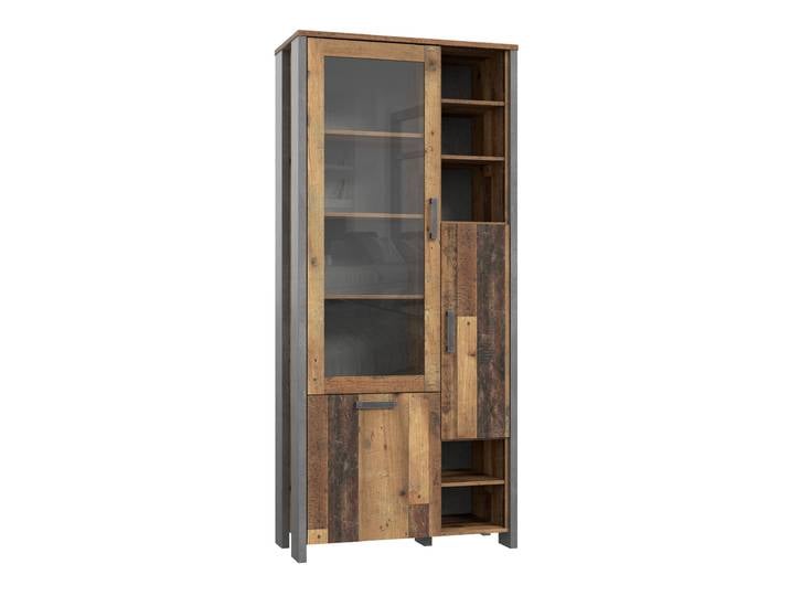 Califfo Vitrine II Altes Holz Optik Beton Optik mit LED-Beleuchtung
