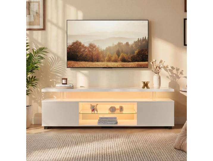 Meuble TV blanc pour TV 60 pouces avec meuble latéral