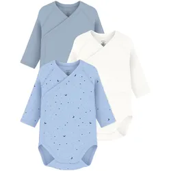 Petit Bateau 3er-Pack Wickelbodys langarm Mond Sterne, blau | natur, 68