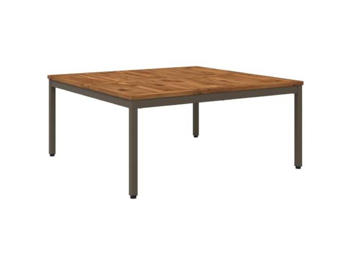 Couchtisch aus Massivholz Akazie 100 x 100,5 x 45 cm Stahlbeine, rechteckige Arbeitsplatte, Innen- und Außengebrauch, Terrasse, Balkon, Garten, pflegeleicht