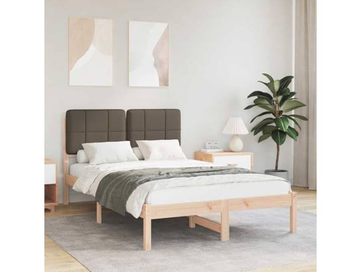 Gepolstertes Kopfteil Modernes Design Kiefernholz Taupe 120x190 cm Bettgestell mit gepolstertem Kopfteil Kiefer Massivholz Taupe 120x190 cm Lattenrost Modernes Design Stahlherz