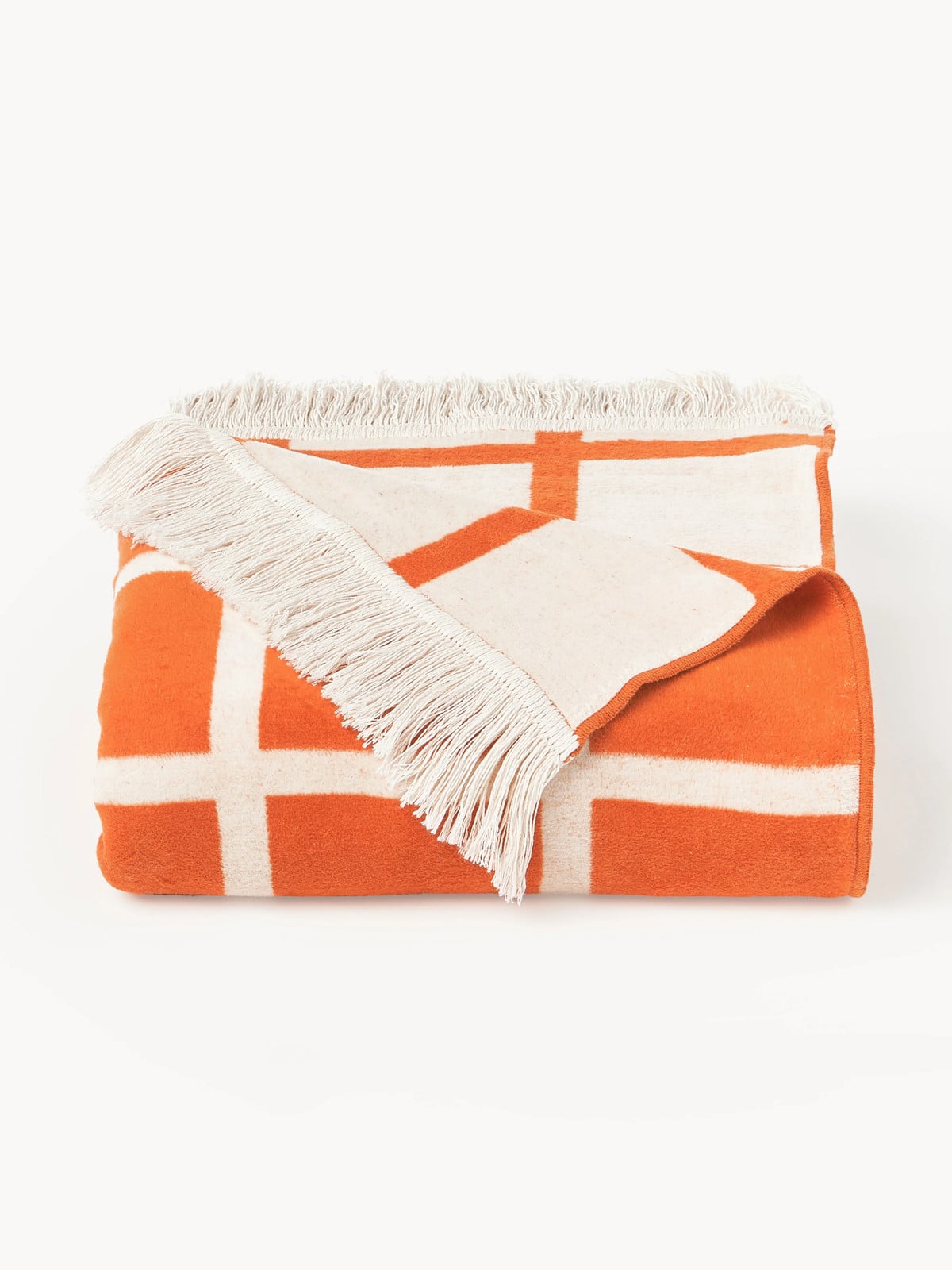 Westwing Collection Edison geruite plaid van zacht katoen met franjes