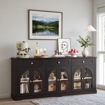 ZWYO HOSIMU "68"" Modern Accent Storage Sideboard Cabinet with Adjustable Shelves, 3 Drawers and 6 Arched Glass Doors"