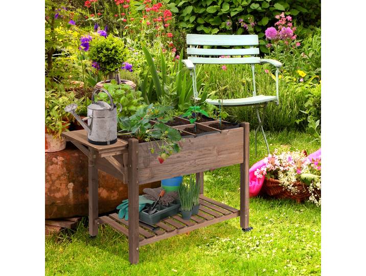 Outsunny Jardinière Bois Roulettes Étagère Rabattable
