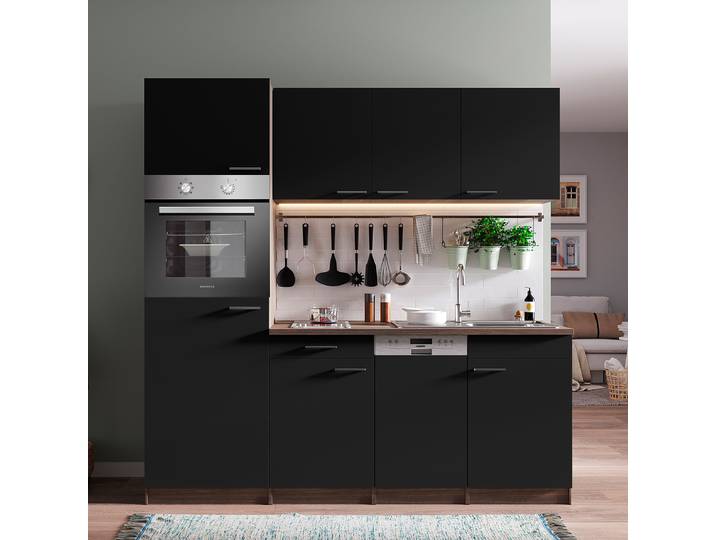 Küchenzeile Oliver IX 205 x 205 x 60cm Schwarz/Schwarz Glaskeramik