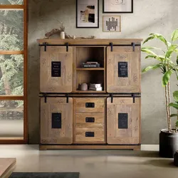 Wohnzimmerschrank Massivholzschrank aus Mangobaum Massivholz mit Schiebetüren