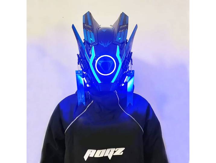 JAUPTO-Masque Punk Cyber Casque, Lumière LED, Cool Samurai Mask,Halloween Cosplay Anime Mask Fit, Party Music Festival Accessrespiration