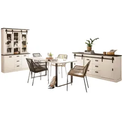 ESSZIMMER-SET weiß Pinie, anthrazit, Speisezimmer 3-teilig mit Buffetschrank, Esstisch, Sideboard