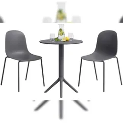 DELUKE Gartenmöbel-Set ELLA mit 2 Stühlen 162x60x85cm, Kunststoff, Dunkelgrau Balkonset Gartenset Tisch mit Stühlen Bistroset Outdoor