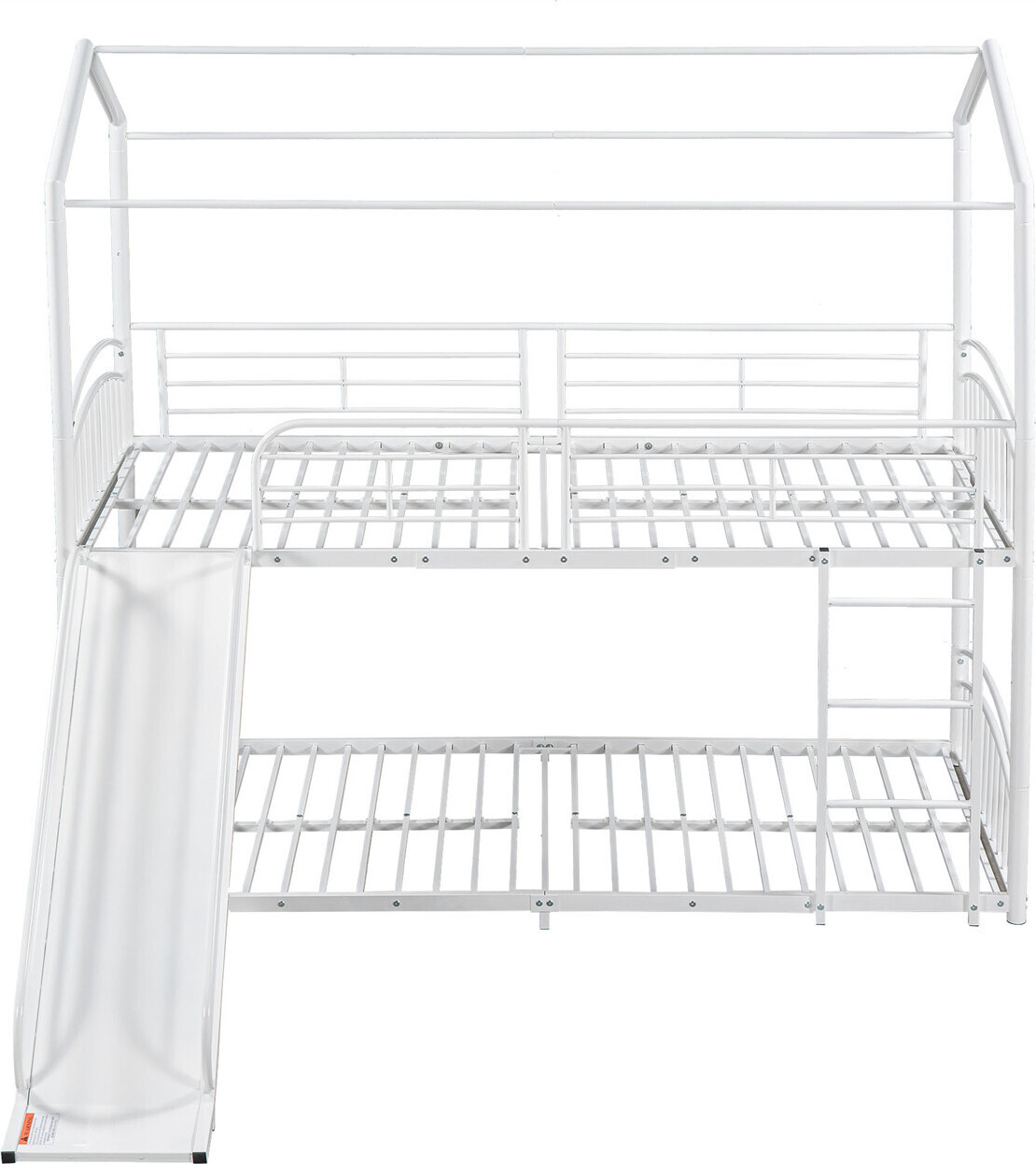 Etagenbett mit Treppe mit rechtwinkliger Leiter, Hausbett mit Rutsche, Kinderbett und Jugendbett mit Fallschutz und Gitter, Metallrahmen
